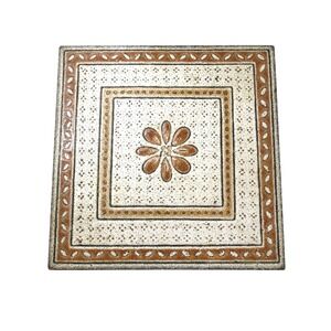 Italy Ceramic Tile Trivet Brown Cream Floral Geometric Made in Italy 6x6